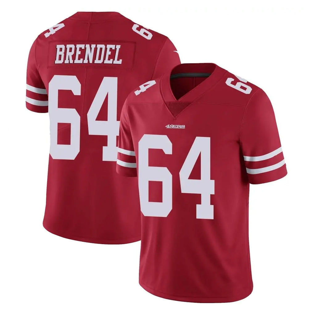 SF.49ers #64 Jake Brendel Player Red Limited Vapor Untouchable Home Game CBdoa Stitched Jerseys