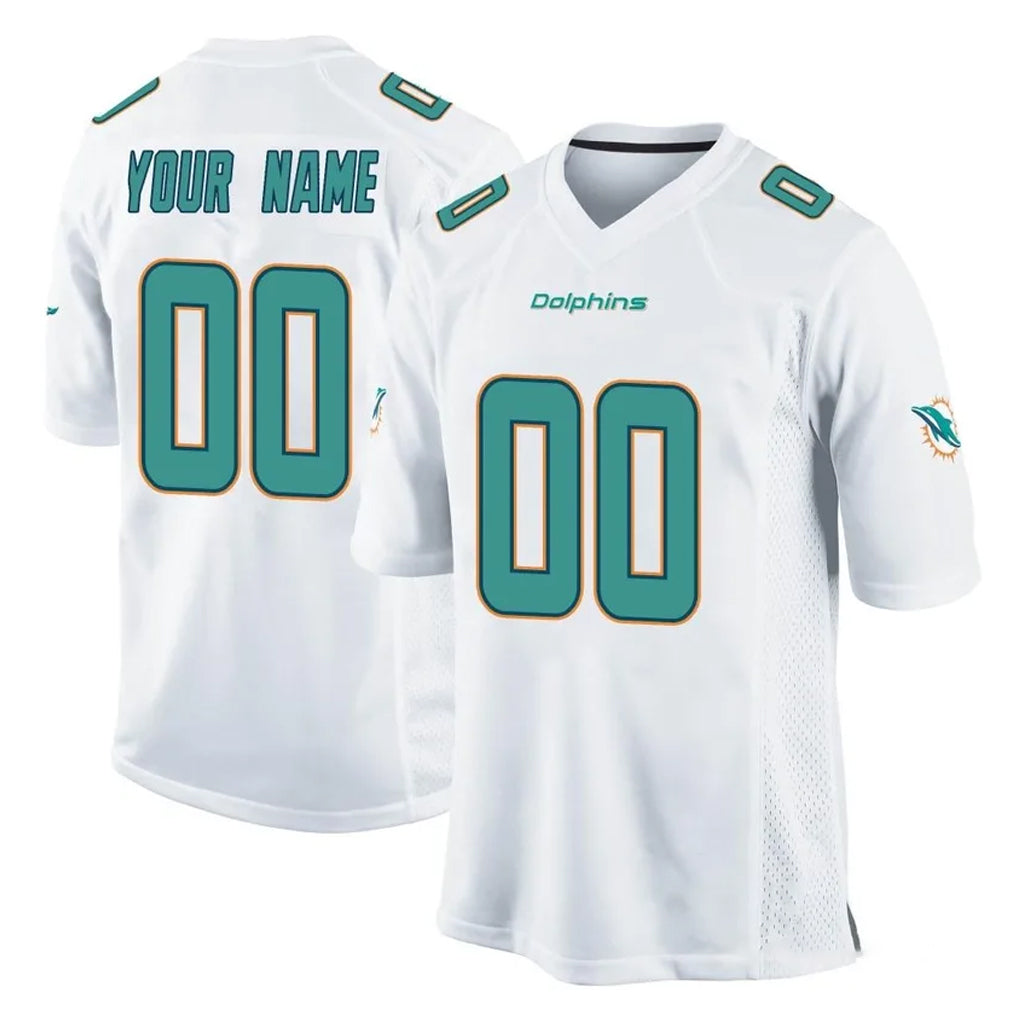 Custom M.Dolphins White Home Game Any Name & Numbers CBdoa Stitched Jerseys