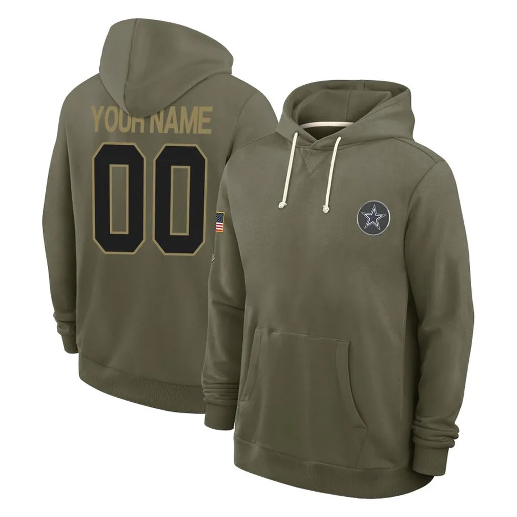 Custom D.Cowboys Olive Salute to Service Pullover Hoodies Limited Any Name & Numbers CBdoa Stitched Jerseys