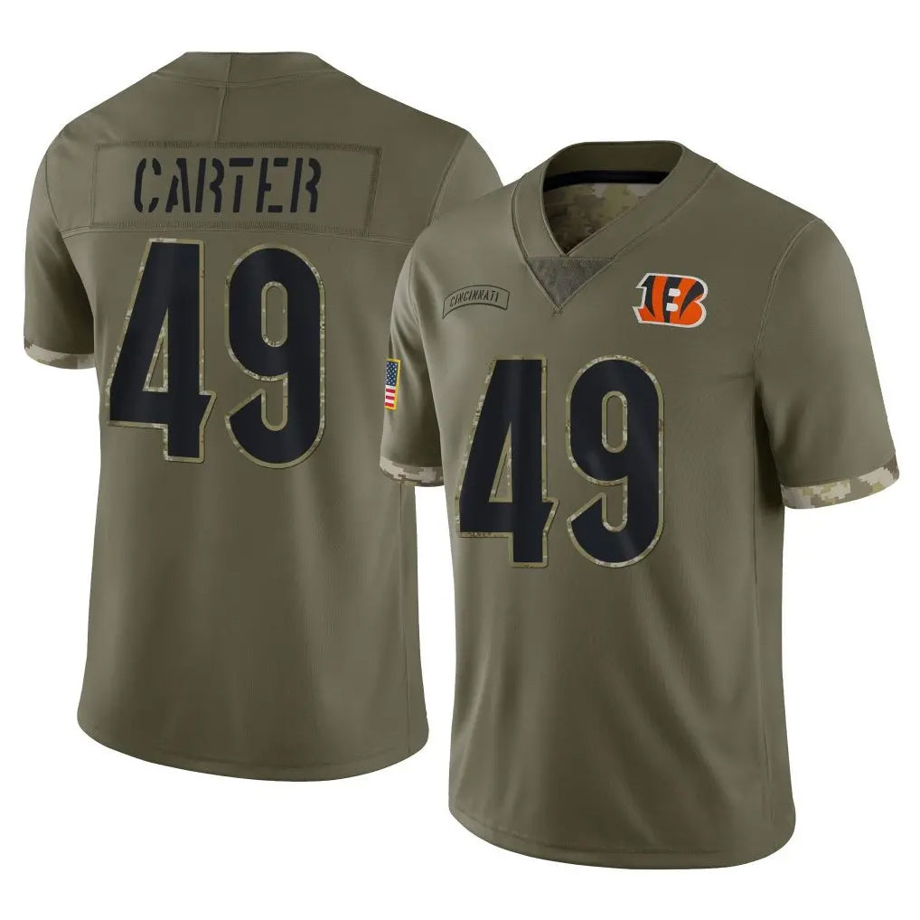 C.Bengals #49 Barrett Carter Player Olive Salute to Service Limited Game CBdoa Stitched Jerseys (2)