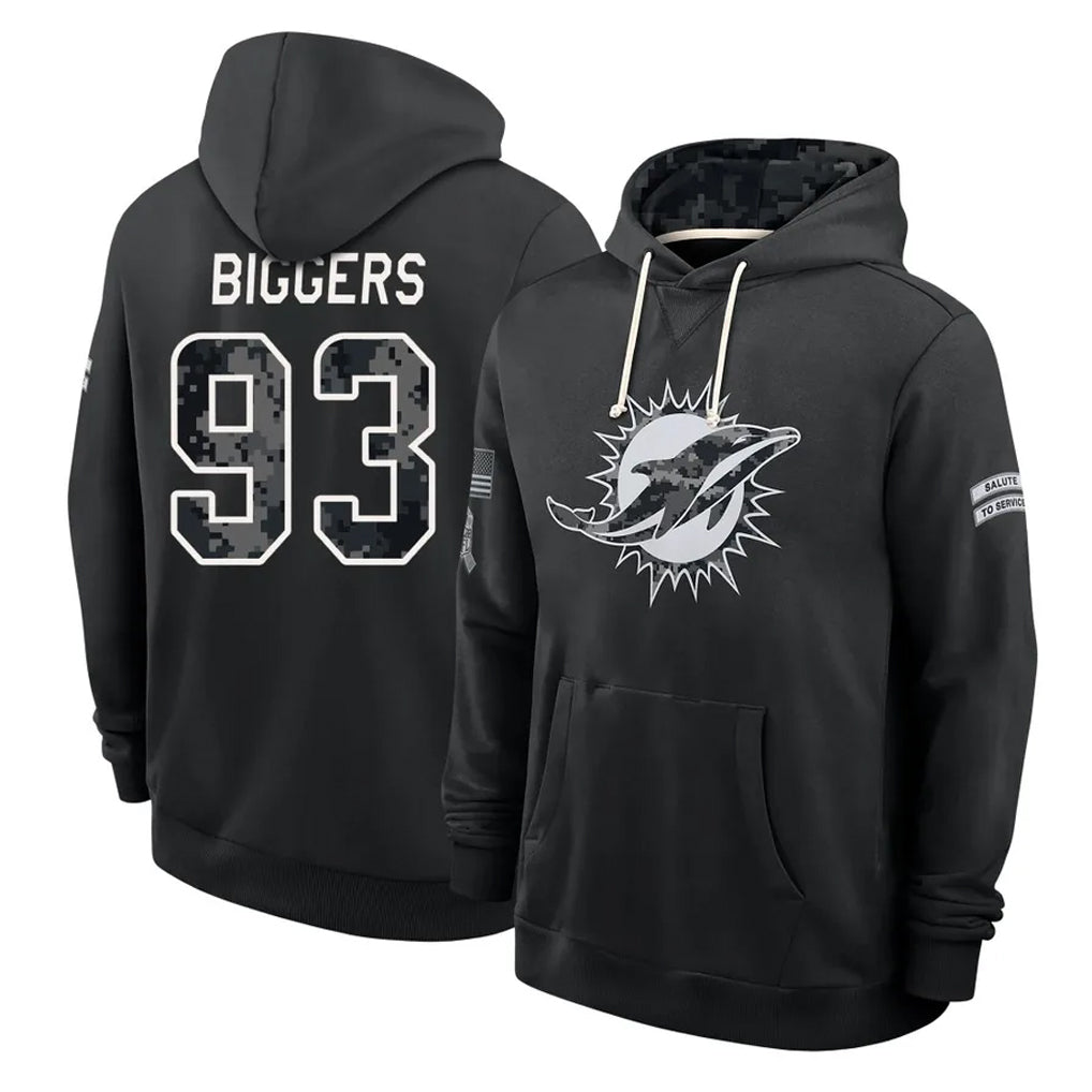 M.Dolphins #93 Zeek Biggers Player 2026 Black Logo Pullover Hoodies Limited Game CBdoa Stitched Jerseys