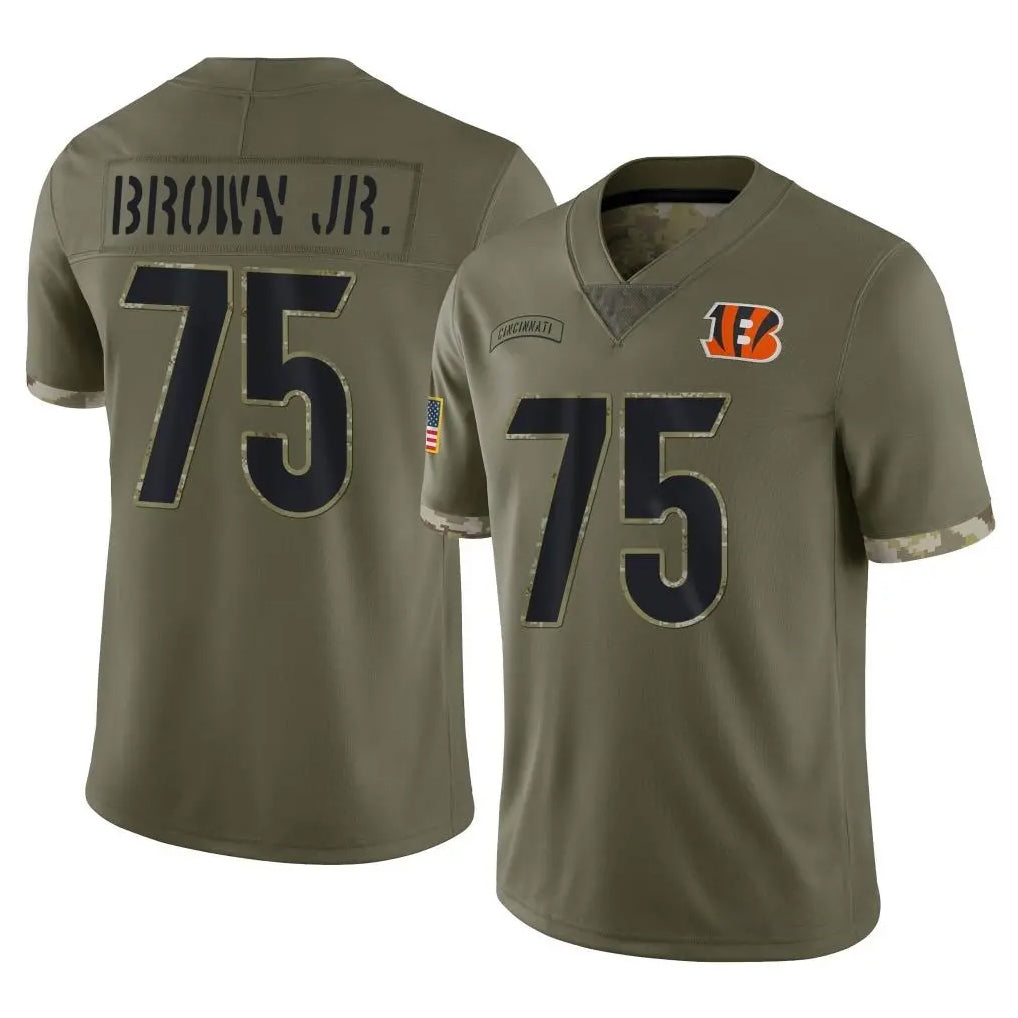 C.Bengals #75 Orlando Brown Jr. Player Olive Salute to Service Limited Game CBdoa Stitched Jerseys
