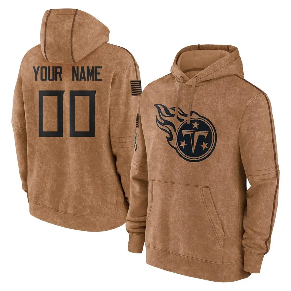 Custom T.Titans Brown Salute To Service Club Pullover Hoodies Home Game Any Name & Numbers CBdoa Stitched Jerseys