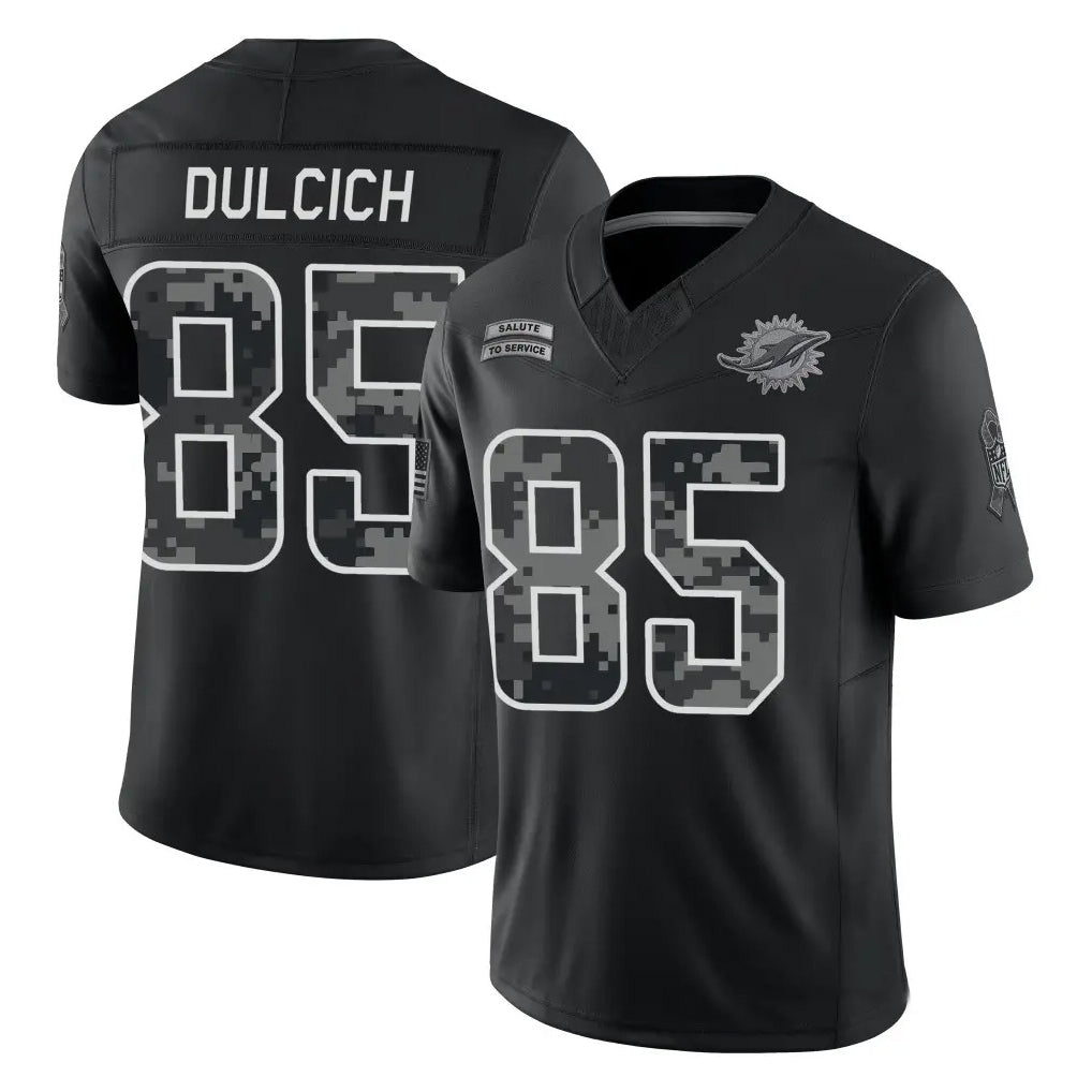 M.Dolphins #85 Greg Dulcich Player Black Limited 2026 Salute to Service Home Game CBdoa Stitched Jerseys