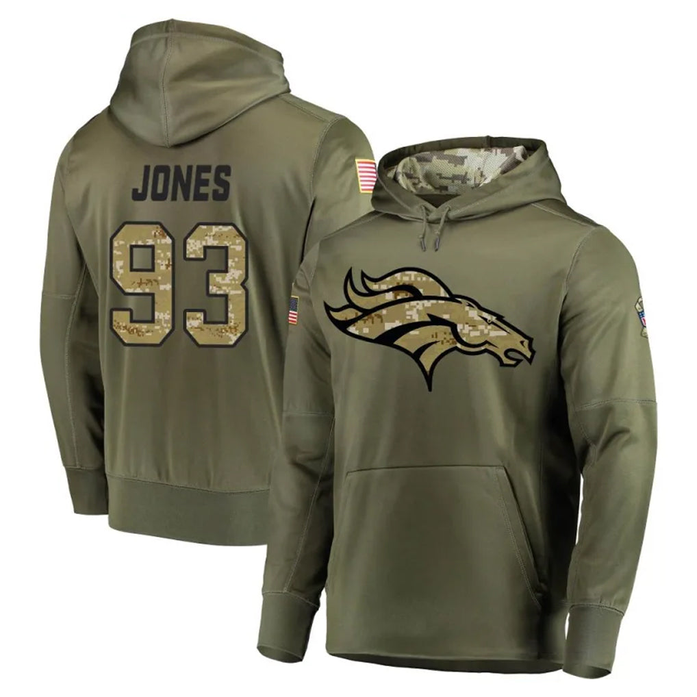 D.Broncos #93 D.J. Jones Player Olive Salute to Service Pullover Hoodies Home Game CBdoa Stitched Jerseys