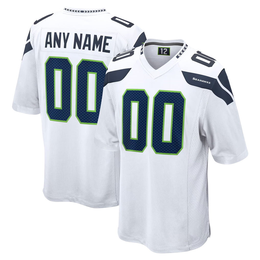 Custom S.Seahawks White Home Game Any Name & Numbers CBdoa Stitched Jerseys