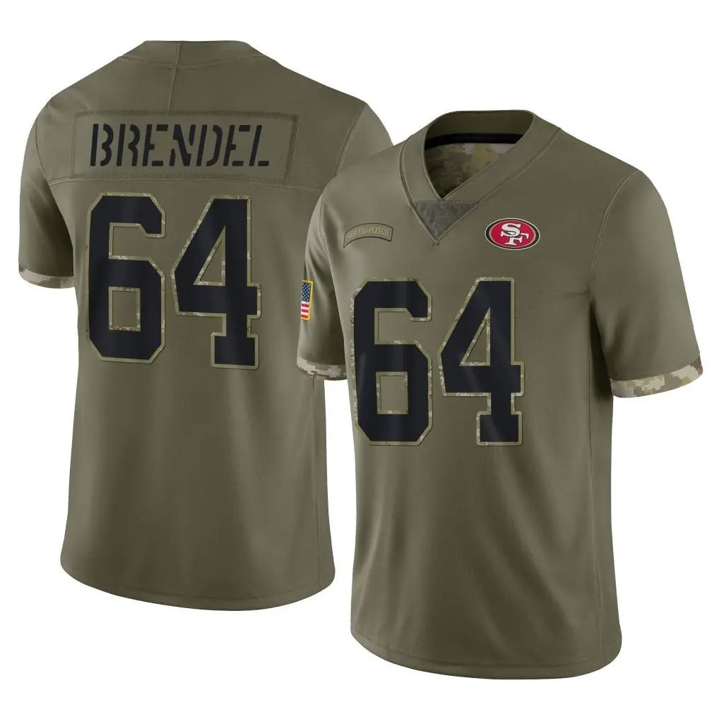 SF.49ers #64 Jake Brendel Player Olive Limited Salute To Service Home Game CBdoa Stitched Jerseys