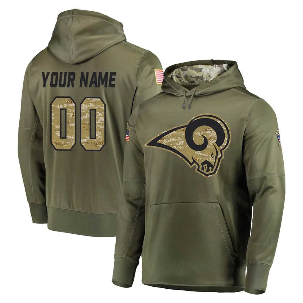 Custom LA.Rams Olive Salute to Service Pullover Hoodies Home Game Any Name & Numbers CBdoa Stitched Jerseys