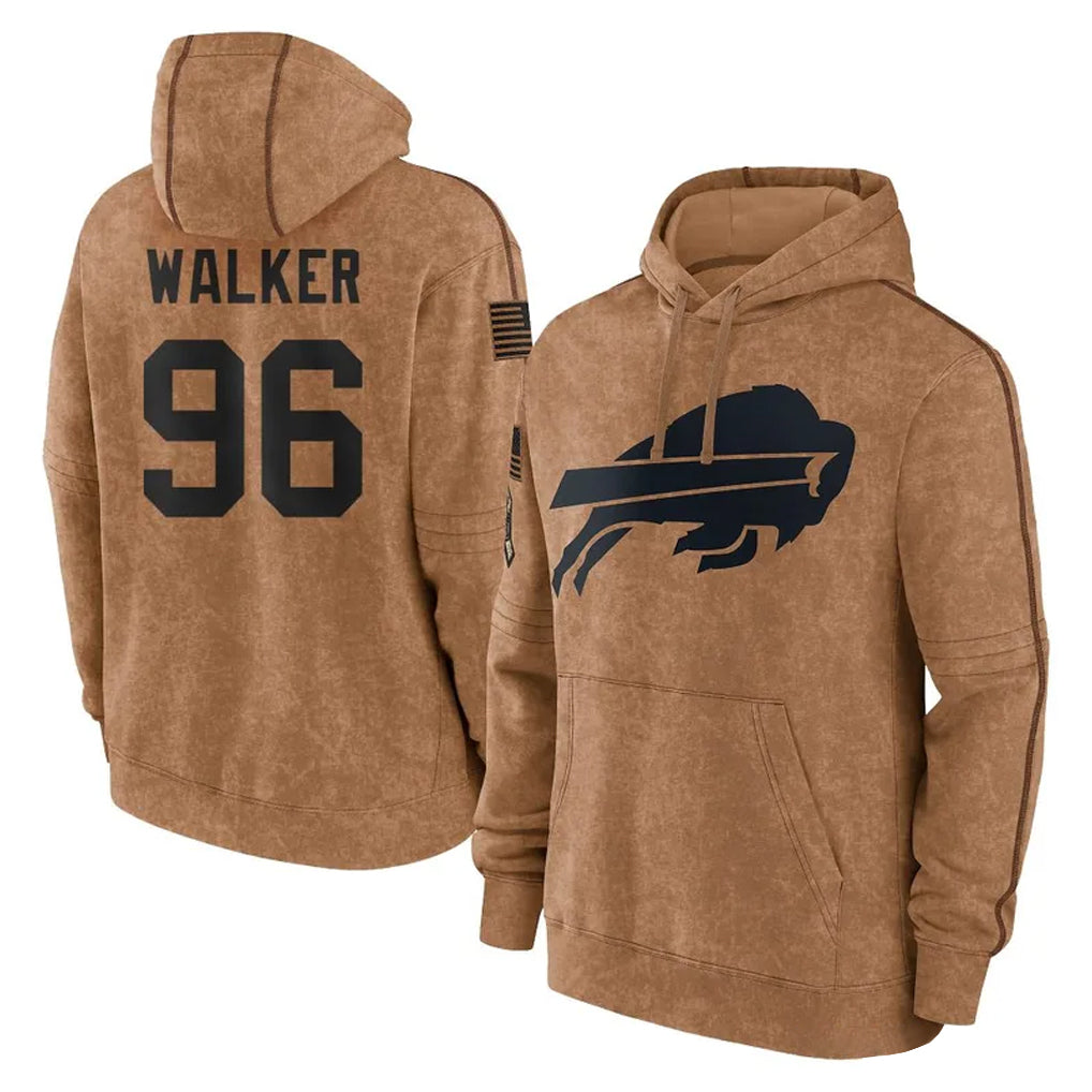 B.Bills #96 Deone Walker Player Brown Salute to Service Hoodies CBdoa Stitched Jerseys