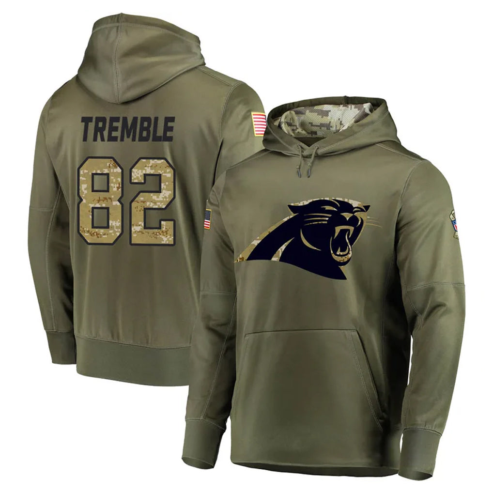 C.Panthers #82 Tommy Tremble Player Olive Salute to Service Hoodies CBdoa Stitched Jerseys
