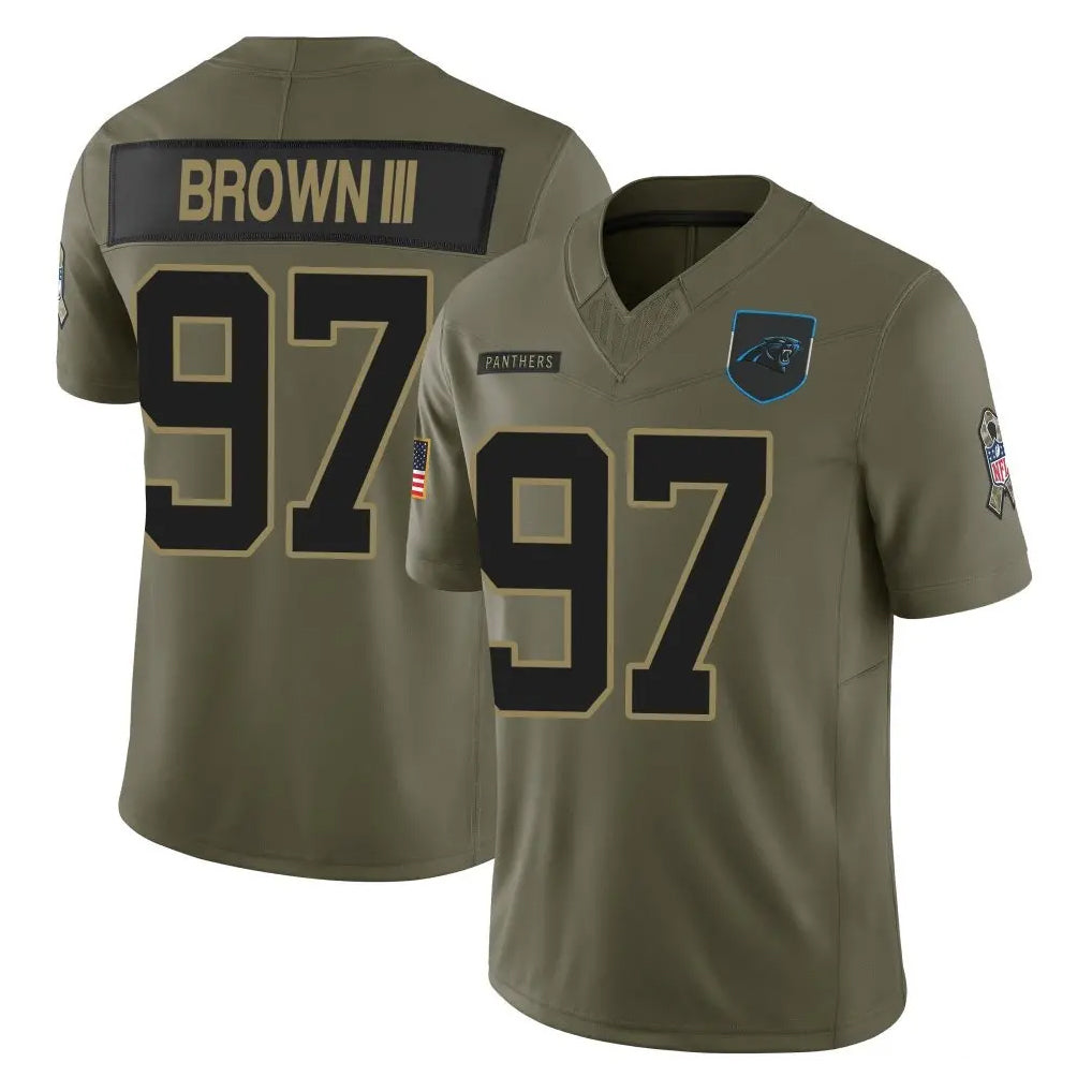 C.Panthers #97 Bobby Brown III Player Olive 2025 Salute to Service Limited Game CBdoa Stitched Jerseys
