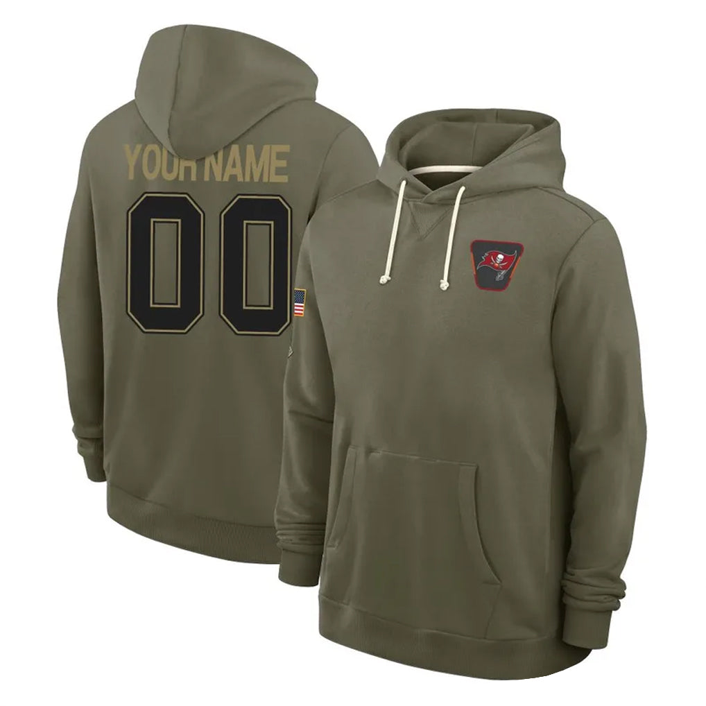 Custom TB.Buccaneers Olive Salute to Service Pullover Hoodie Home Game Any Name & Numbers CBdoa Stitched Jerseys