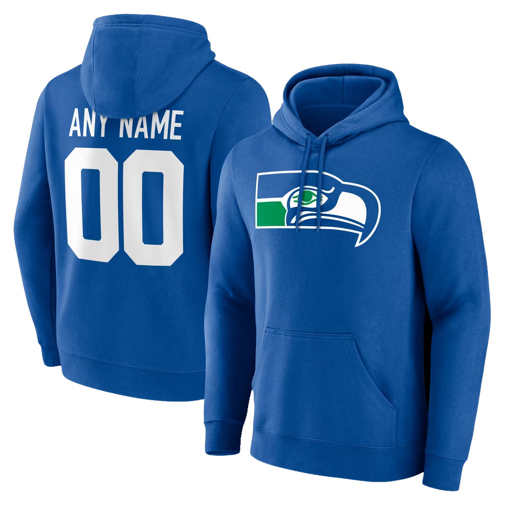 Custom S.Seahawks Royal LOGO Pullover Hoodies Game Any Name & Numbers CBdoa Stitched Jerseys