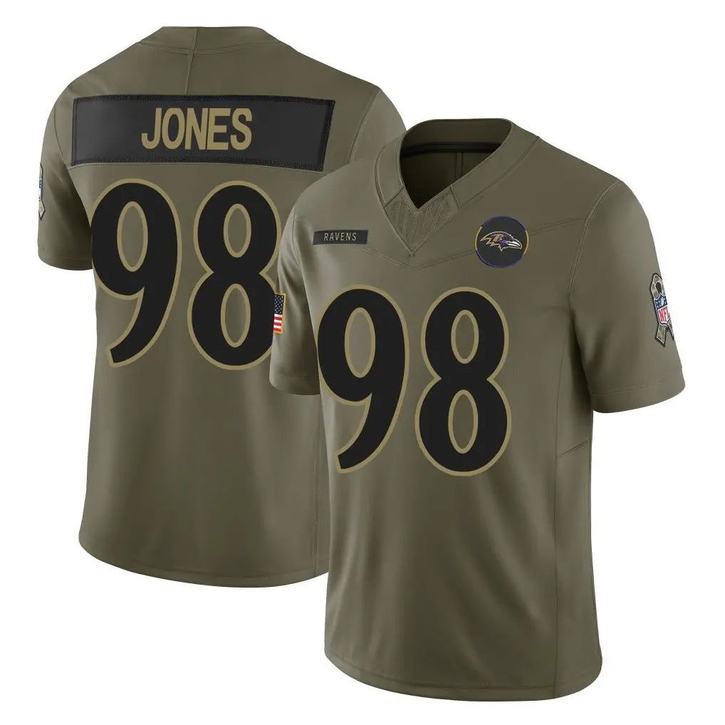 B.Ravens #98 Travis Jones Player Olive Salute To Service Limited Home Game CBdoa Stitched Jerseys