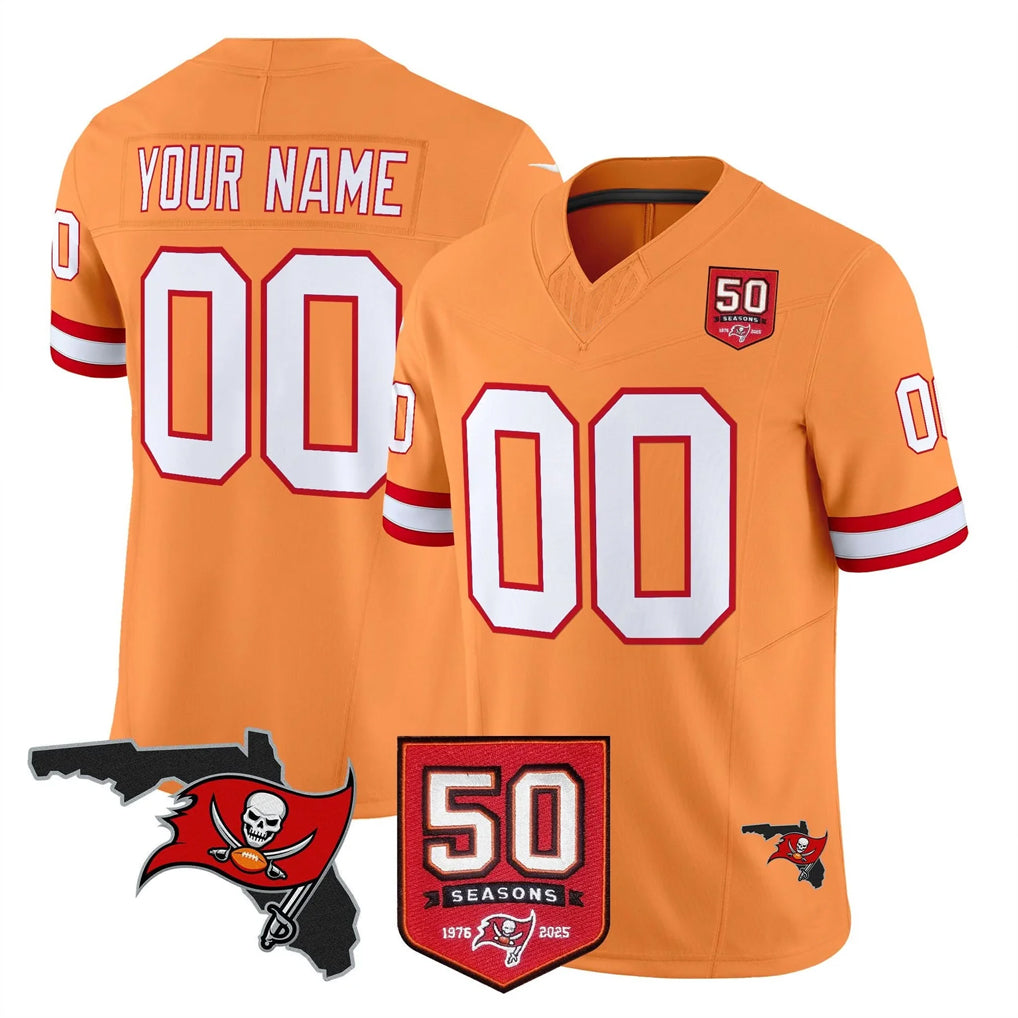 Custom TB.Buccaneers Orange 50th Season Vapor Limited Home Game Any Name & Numbers CBdoa Stitched Jerseys
