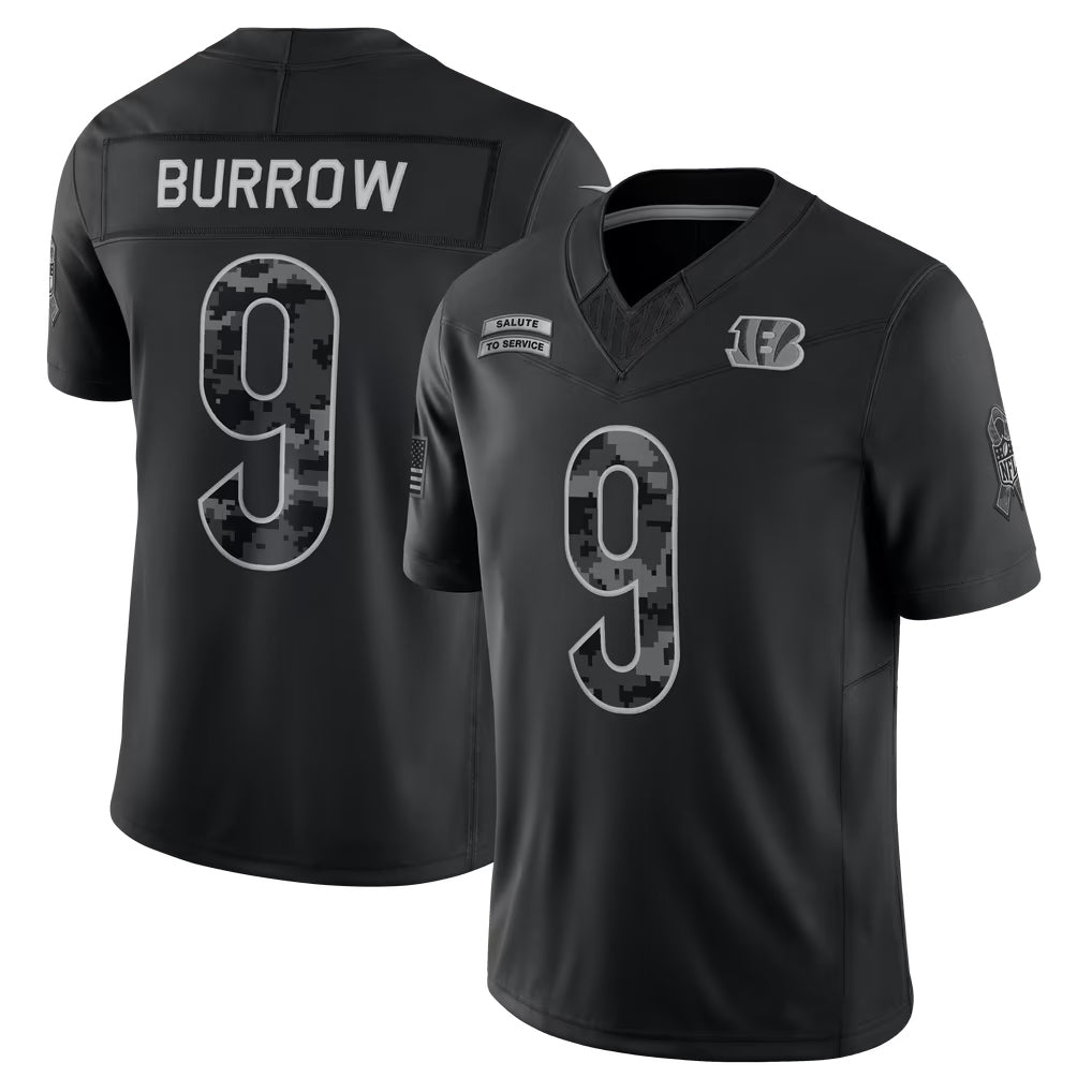 CBdoa C.Bengals #9 Joe Burrow Player Black Limited 2026 Salute to Service Home Game Stitched Jerseys