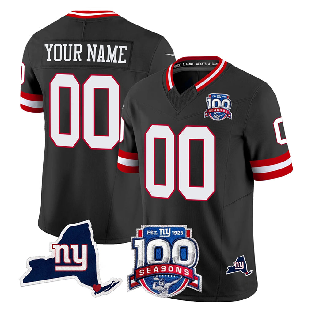 Custom NY.Giants Black 100th Season & State Patch Vapor Limited Home Game Any Name & Numbers CBdoa Stitched Jerseys