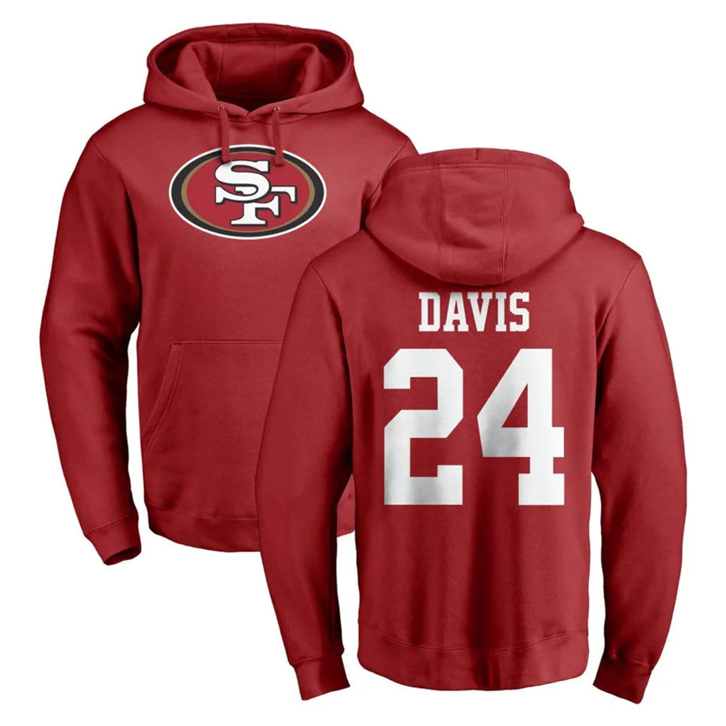 SF.49ers #24 Ashtyn Davis Player Red LOGO Pullover Hoodies Home Game CBdoa Stitched Jerseys