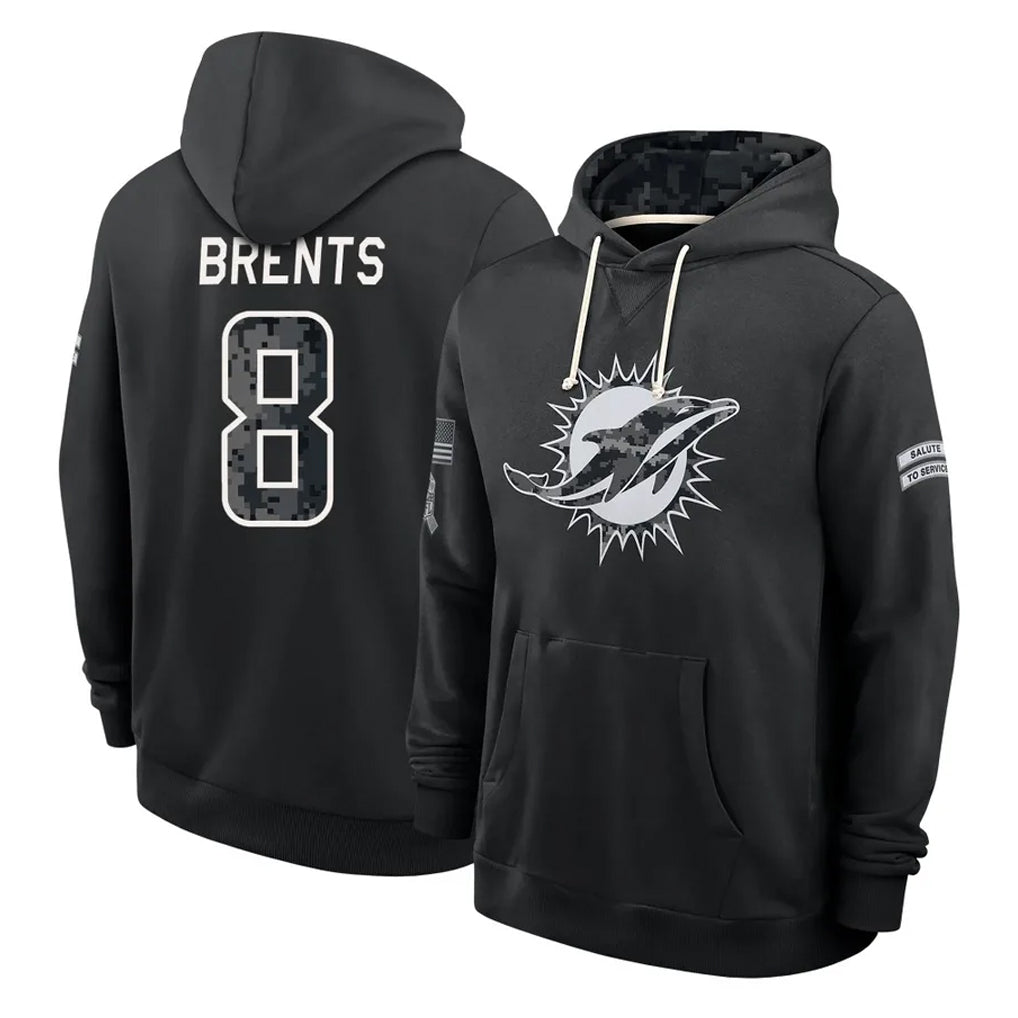 M.Dolphins #8 JuJu Brents Player 2026 Black Logo Pullover Hoodies Limited Game CBdoa Stitched Jerseys
