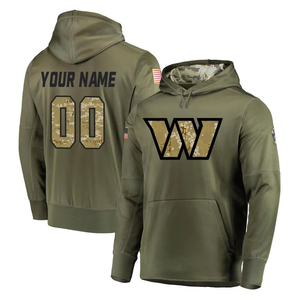 Custom W.Commanders Olive Salute to Service Pullover Hoodie Limited Home Game Any Name & Numbers CBdoa Stitched Jerseys