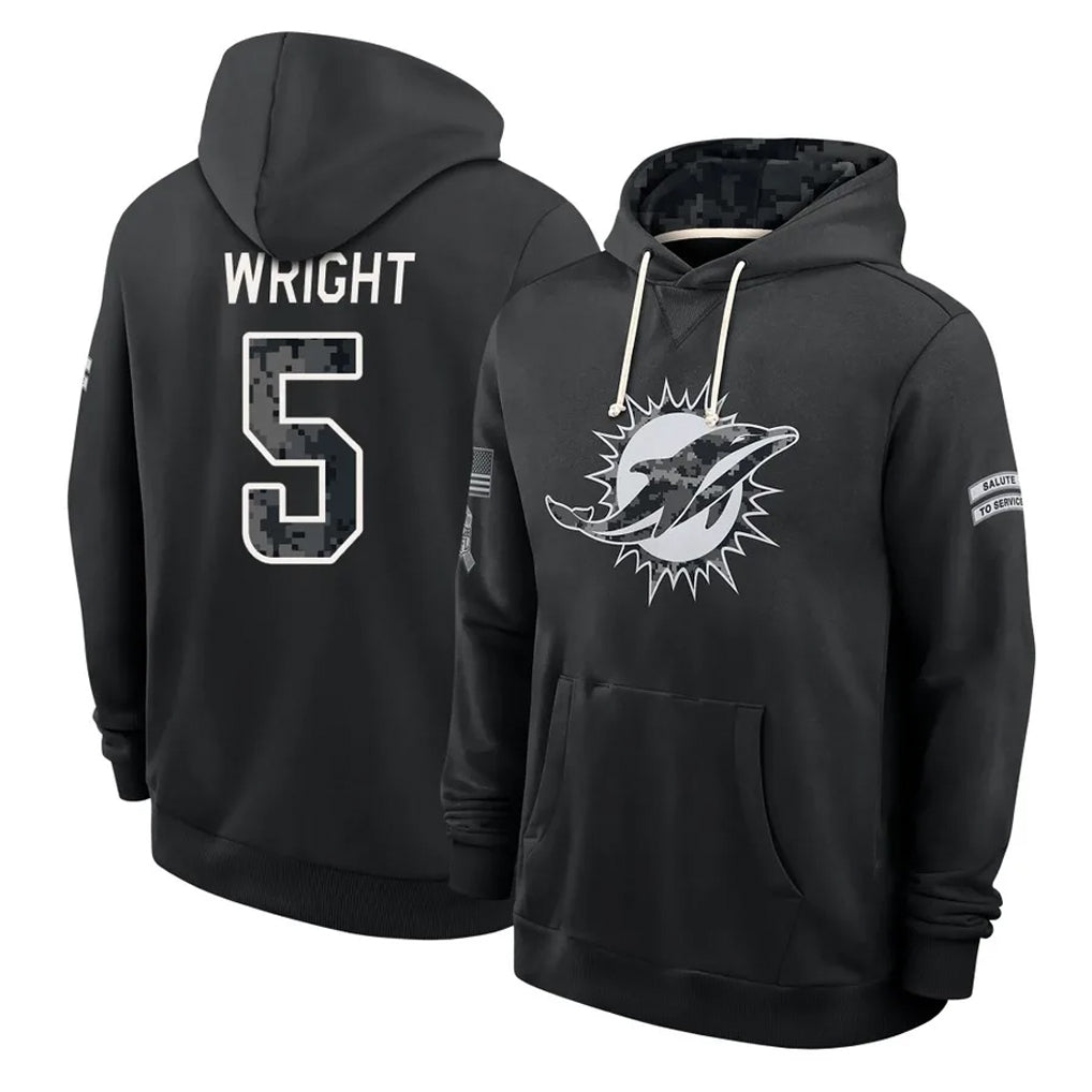 M.Dolphins #5 Jaylen Wright Player 2026 Black Logo Pullover Hoodies Limited Game CBdoa Stitched Jerseys