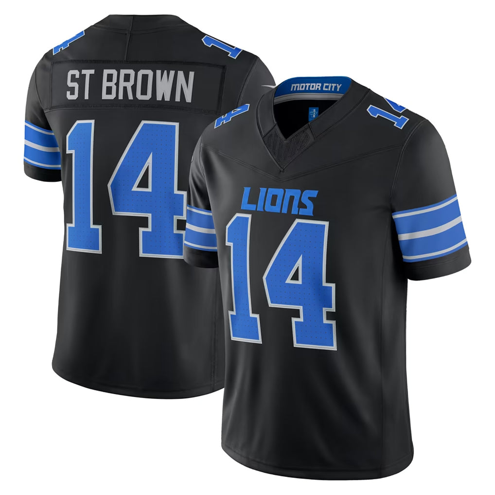 D.Lions #14 Amon-Ra St. Brown Player Black Vapor F.U.S.E. Limited Game Home CBdoa Stitched Jerseys
