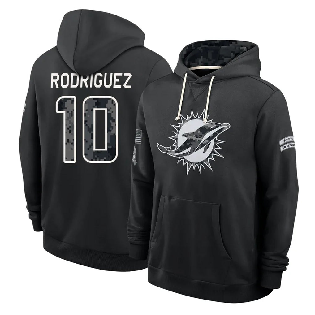 M.Dolphins #10 Jacob Rodriguez Player 2026 Black Logo Pullover Hoodies Limited Game CBdoa Stitched Jerseys