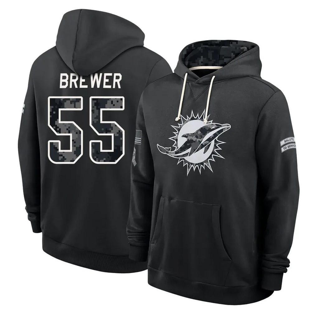 M.Dolphins #55 Aaron Brewer Player 2026 Black Logo Pullover Hoodies Limited Game CBdoa Stitched Jerseys