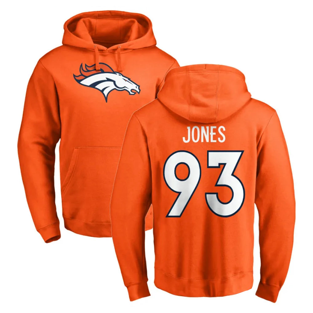 D.Broncos #93 D.J. Jones Player Orange Pullover Hoodie Limited CBdoa Stitched Jerseys