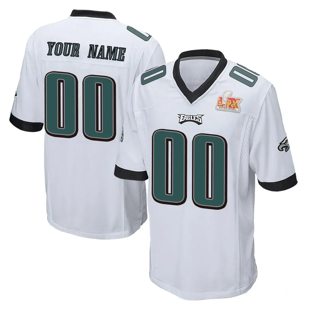 Custom P.Eagles White Super Bowl LIX Home Game Any Name & Numbers CBdoa Stitched Jerseys