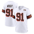 C.Browns #91 Alex Wright Player White Alternate Home Game CBdoa Stitched Jerseys