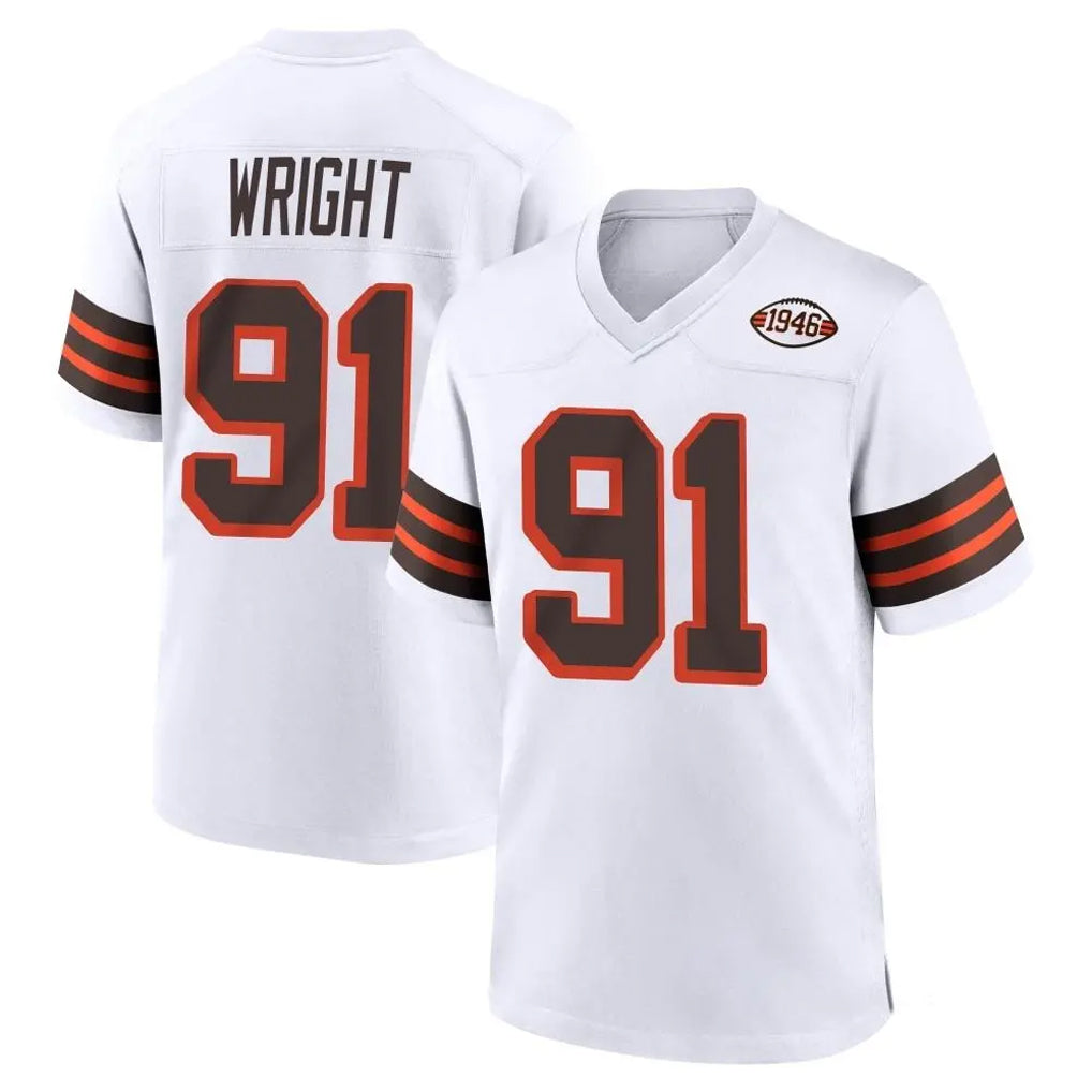 C.Browns #91 Alex Wright Player White Alternate Home Game CBdoa Stitched Jerseys