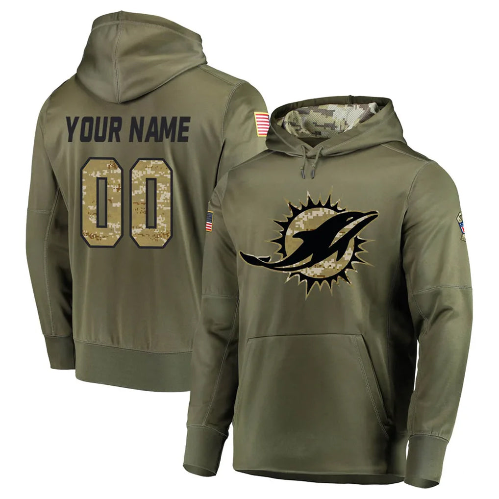 Custom M.Dolphins Olive Salute to Service Pullover Hoodies Home Game Any Name & Numbers CBdoa Stitched Jerseys