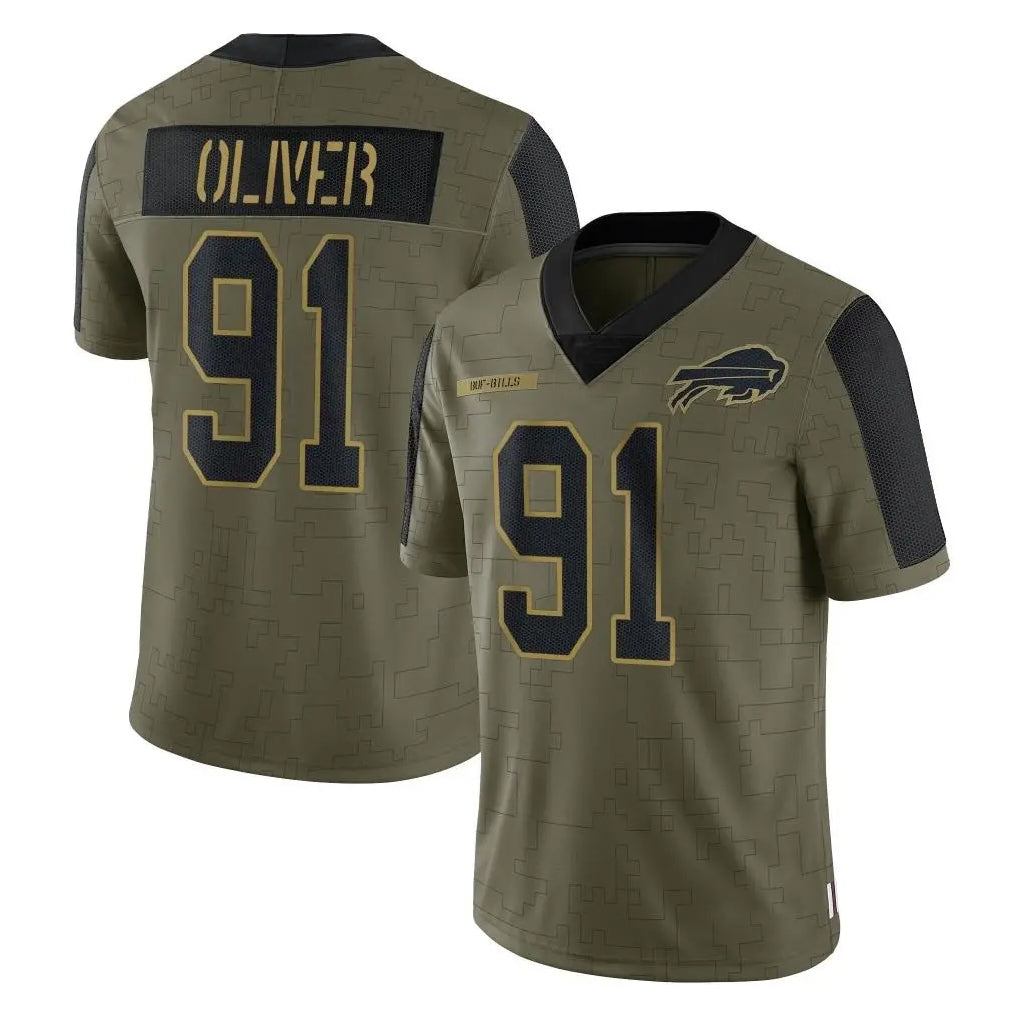 B.Bills #91 Ed Oliver Player Olive Salute To Service Game CBdoa Stitched Jerseys