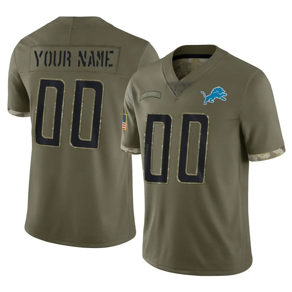 Custom D.Lions Olive Salute To Service Limited Any Name & Numbers CBdoa Stitched Jerseys