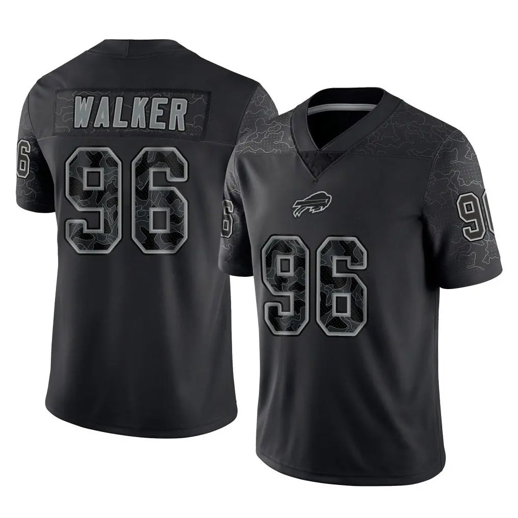 B.Bills #96 Deone Walker Player Black RFLCTV Limited CBdoa Stitched Jerseys