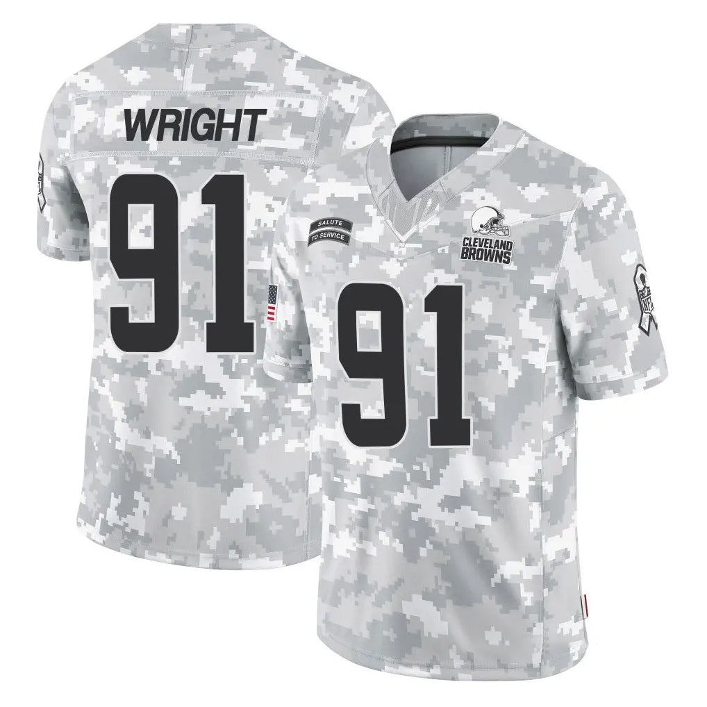 C.Browns #91 Alex Wright Player Arctic Camo Salute to Service Limited Home Game CBdoa Stitched Jerseys
