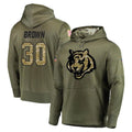 C.Bengals #30 Chase Brown Player Olive Salute to Service Pullover Hoodies Home Game CBdoa Stitched Jerseys