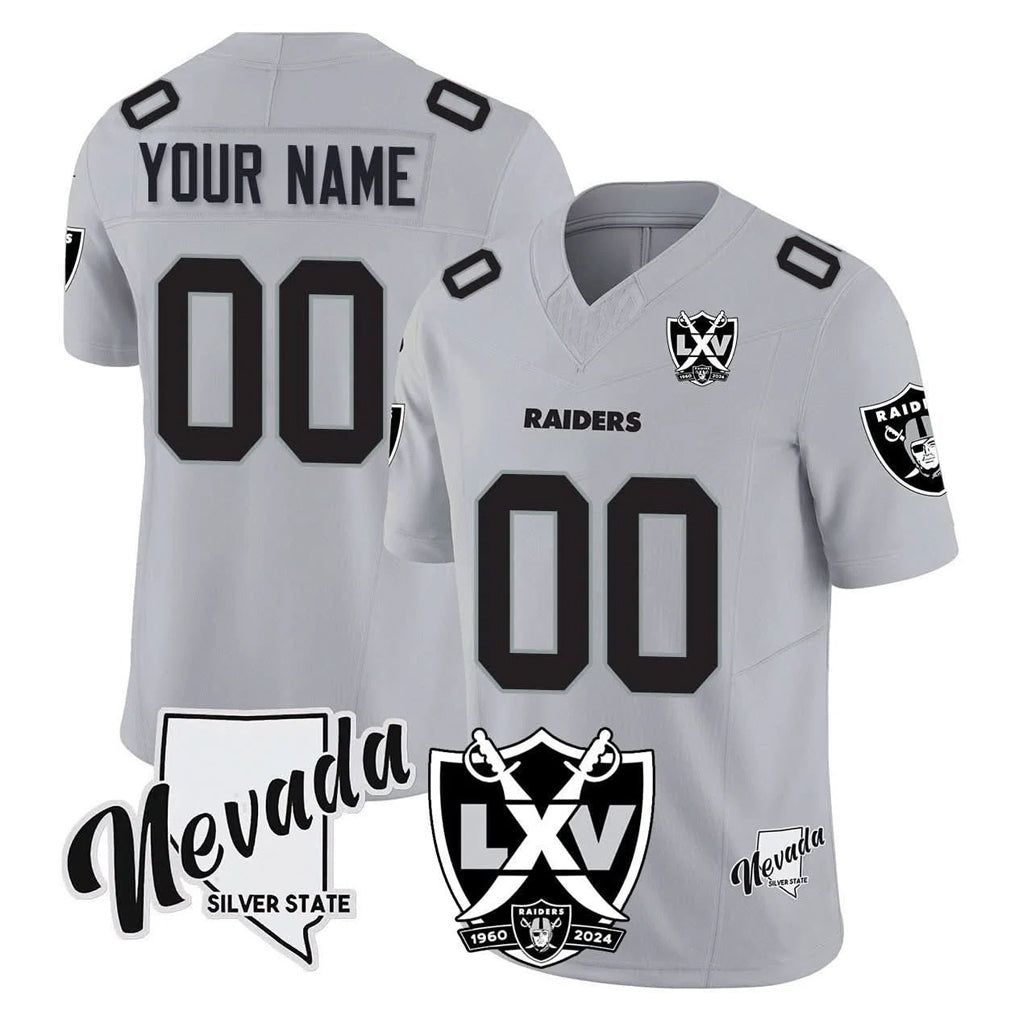 Custom LV.Raiders Gray 65th Anniversary Vapor Limited Home Game Any Name & Numbers CBdoa Stitched Jerseys