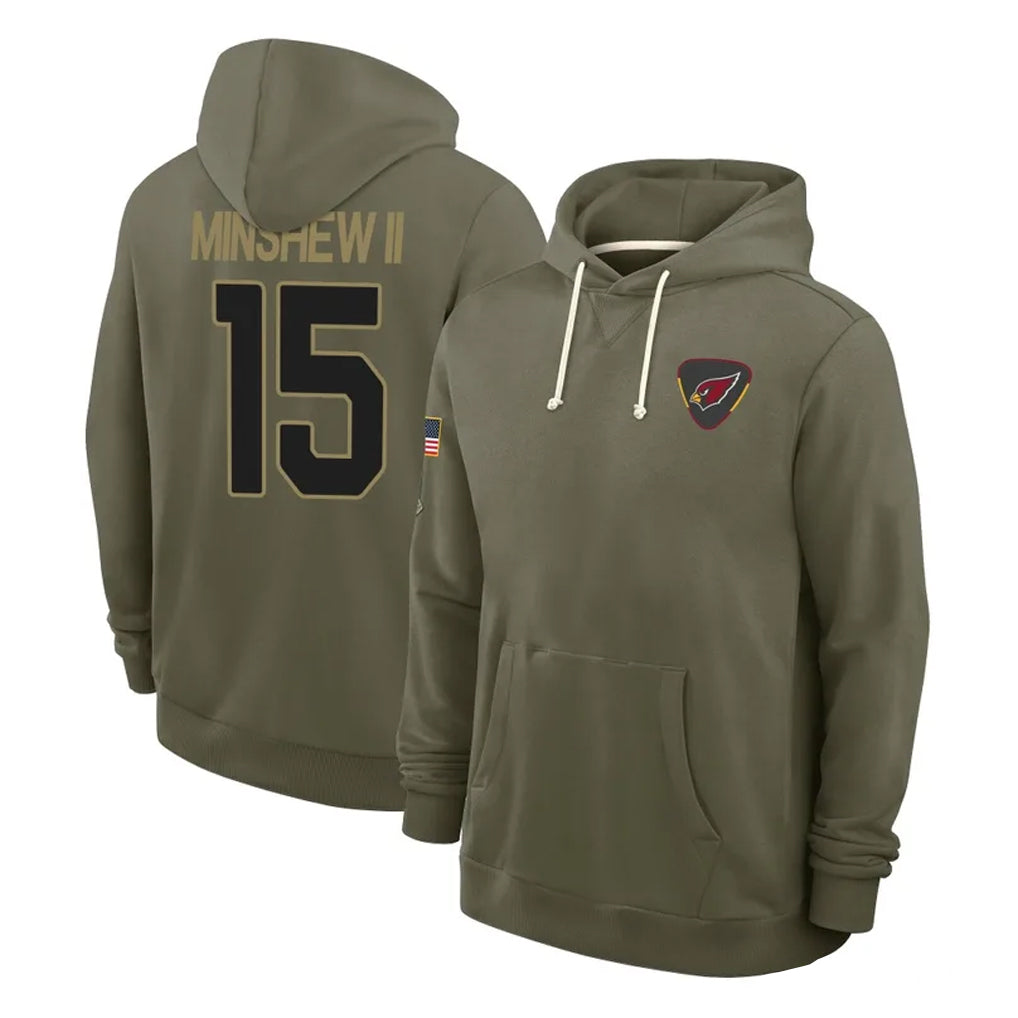 A.Cardinals #15 Gardner Minshew II Player Olive Salute to Service Pullover Hoodies Limited CBdoa Stitched Jerseys