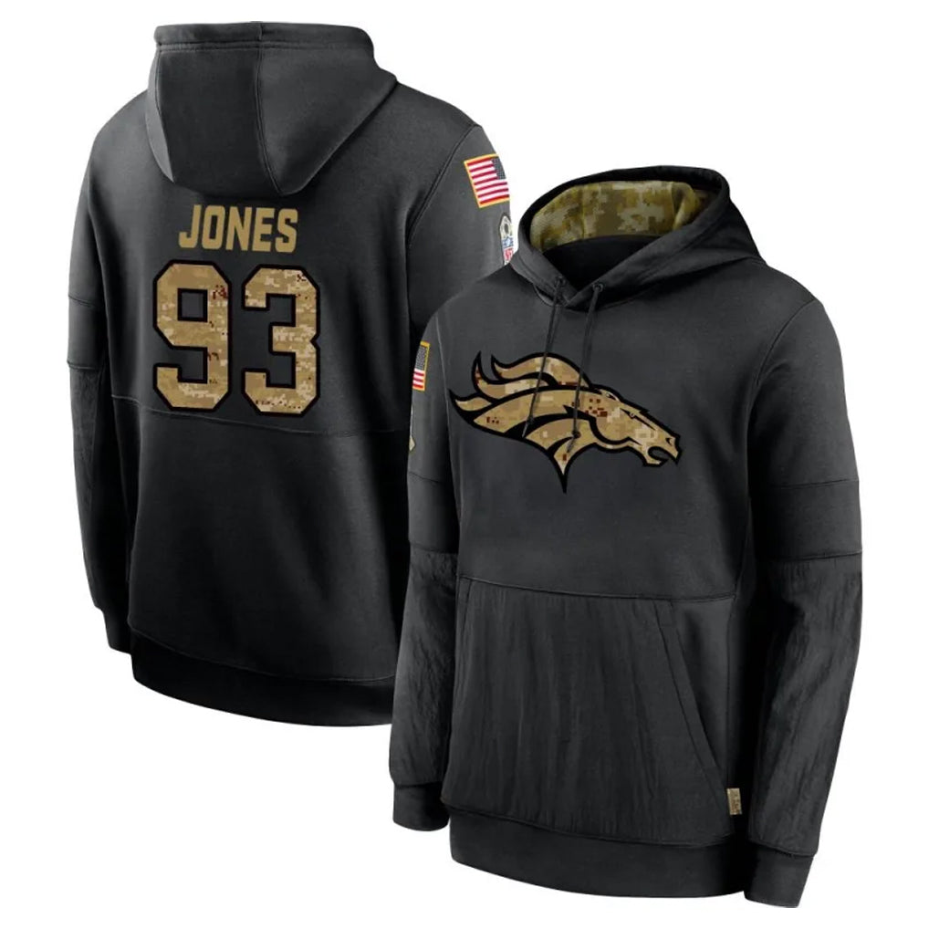 D.Broncos #93 D.J. Jones Player Black Salute to Service Pullover Hoodies Limited CBdoa Stitched Jerseys