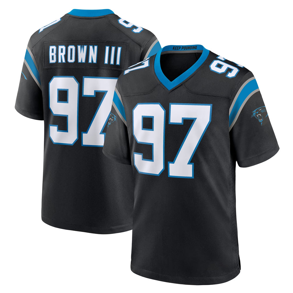 C.Panthers #97 Bobby Brown III Player Black Limited Home Game CBdoa Stitched Jerseys
