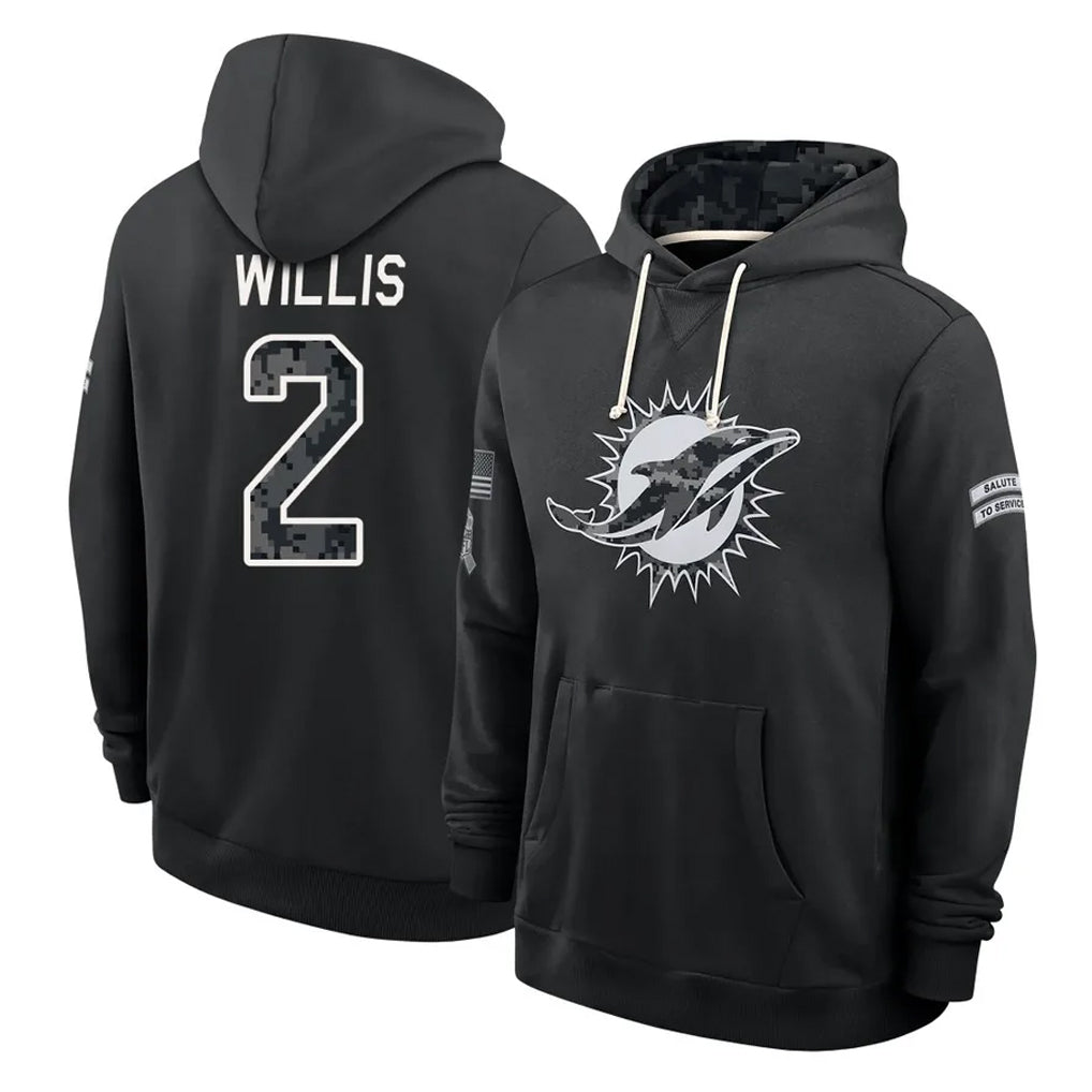 M.Dolphins #2 Malik Willis Player 2026 Black Logo Pullover Hoodies Limited Game CBdoa Stitched Jerseys