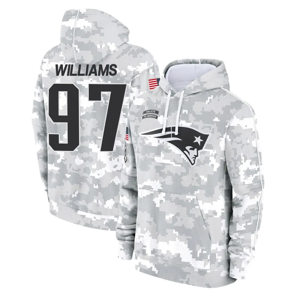 NE.Patriots #97 Milton Williams Player Arctic Camo Salute to Service Pullover Hoodies Limited Game CBdoa Stitched Jerseys