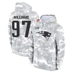 NE.Patriots #97 Milton Williams Player Arctic Camo Salute to Service Pullover Hoodies Limited Game CBdoa Stitched Jerseys
