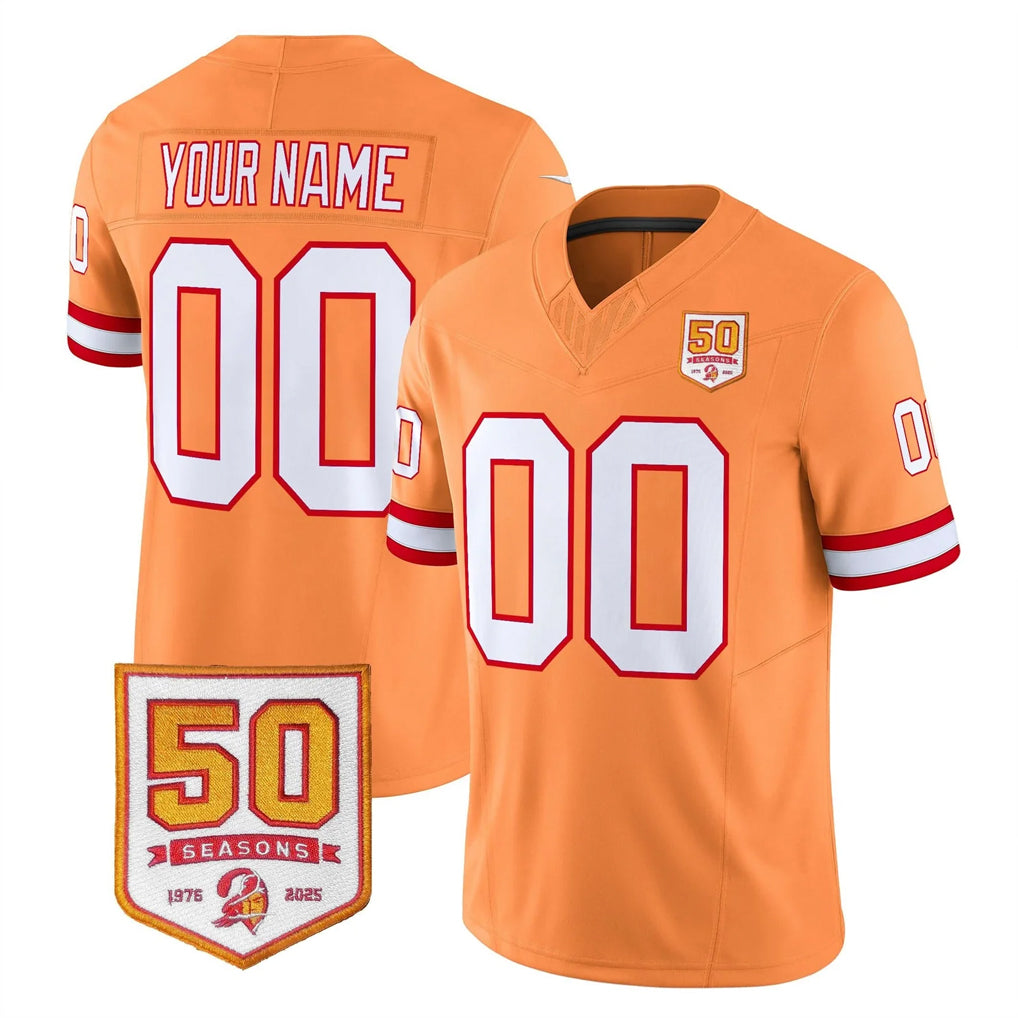 Custom TB.Buccaneers 76' Orange 50th Season Vapor Limited Home Game Any Name & Numbers CBdoa Stitched Jerseys