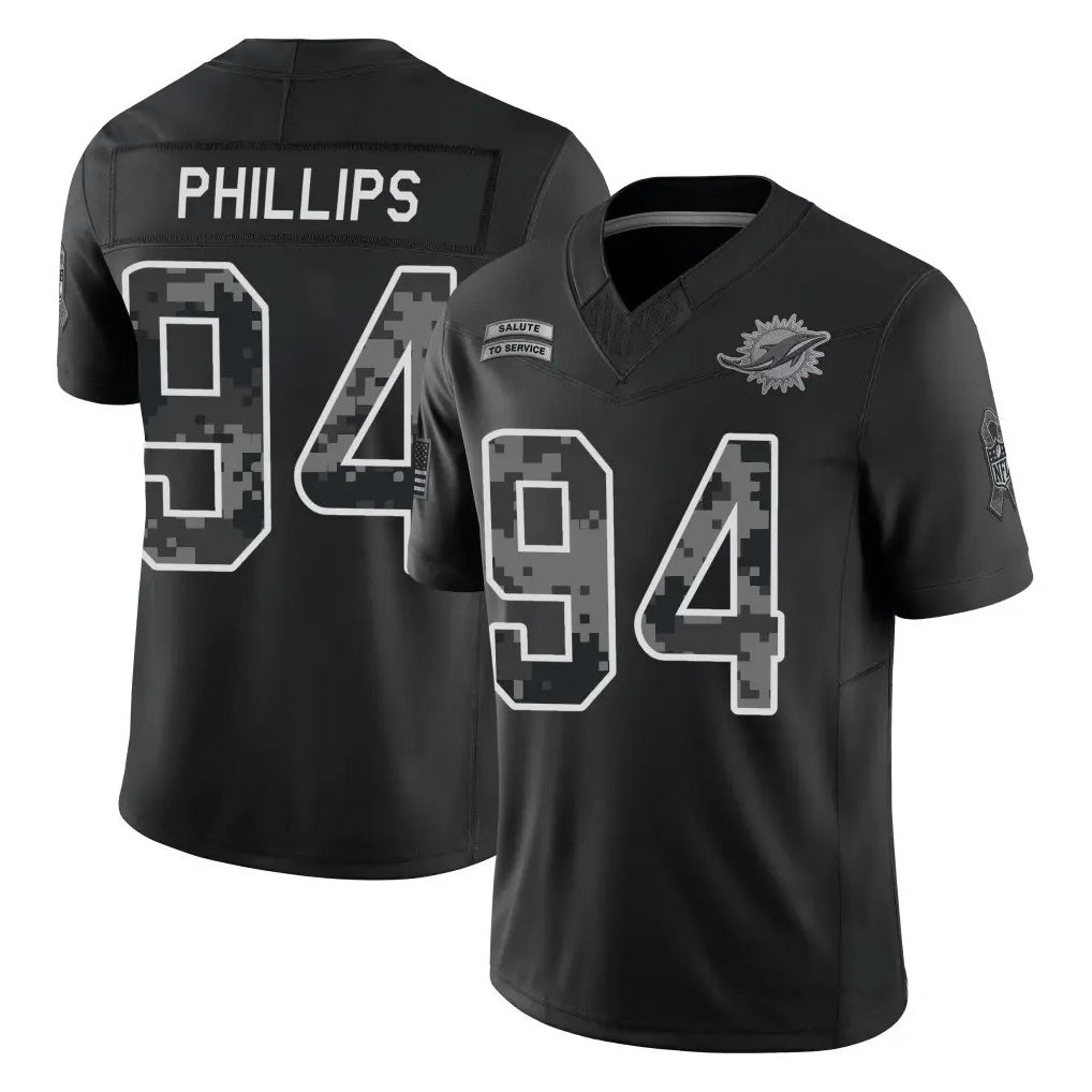 M.Dolphins #94 Jordan Phillips Player Black Limited 2026 Salute to Service Home Game CBdoa Stitched Jerseys