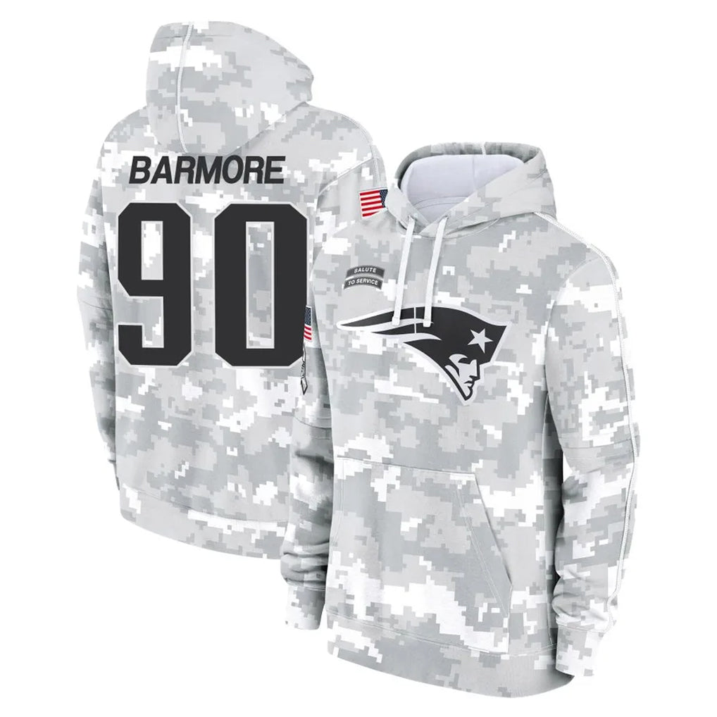 NE.Patriots #90 Christian Barmore Player Arctic Camo Salute to Service Pullover Hoodies Limited Game CBdoa Stitched Jerseys