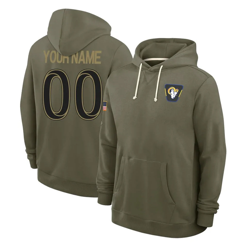 Custom LA.Rams Olive Salute to Service Pullover Hoodies Limited Any Name & Numbers CBdoa Stitched Jerseys