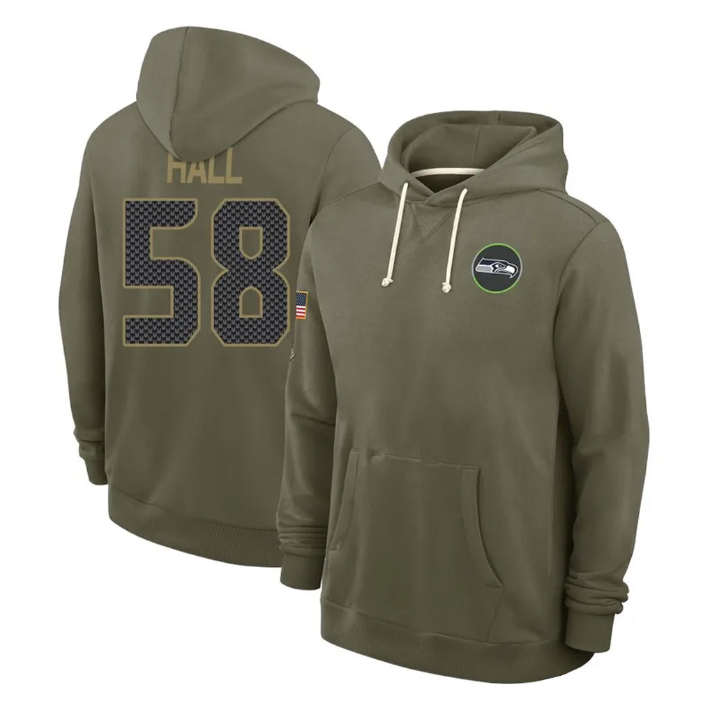 S.Seahawks #58 Derick Hall Player Olive Salute to Service Pullover Hoodies Limited CBdoa Stitched Jerseys